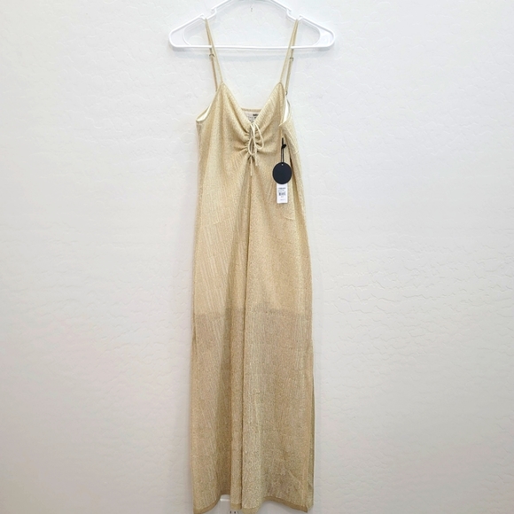 NWT Amuse Society Sand Gold Down Four Drawstring Midi Dress Women's Size Small - Picture 2 of 14